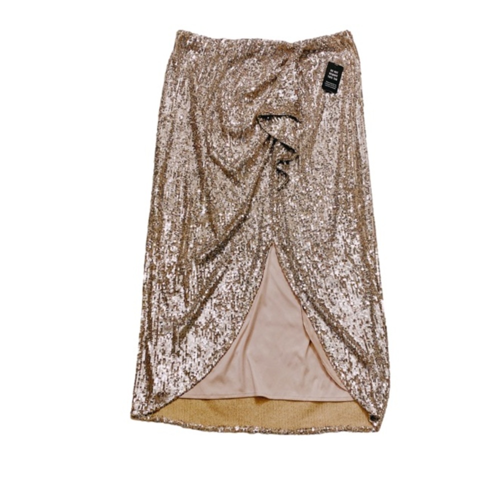 Express Silver Sequin Ruffle Split Midi Holiday Silver Sequin Skirt  Size Large